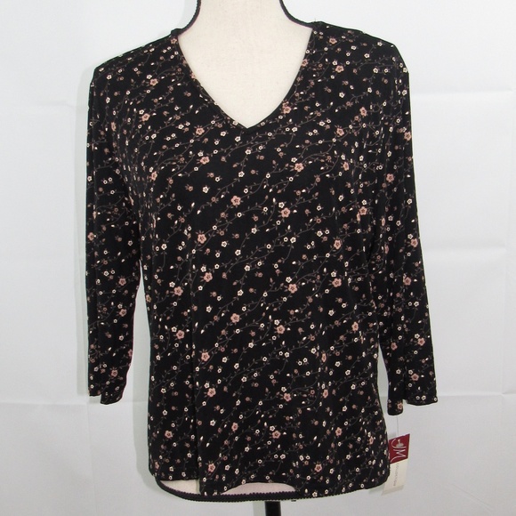 JM Collection Flowery Top Size XL 3/4 Sleeve NEW - Picture 1 of 7